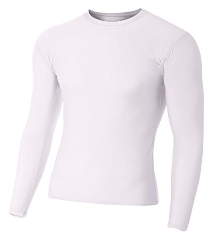 A4 Mens Long Sleeve Compression Crew, Large, White