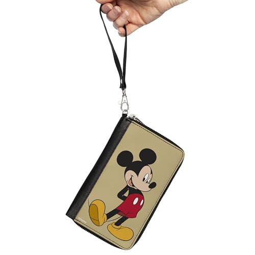 Buckle-Down Disney Wallet, Zip Around, Classic Mickey Mouse Standing Pose Yellow, Vegan Leather2