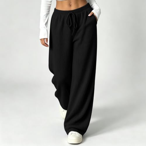 Womens Pinstripe Wide Leg Pants High Rise Elastic Waist Drawstring Trousers - image 4