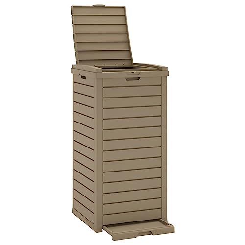 vidaXL Outdoor Garbage Bin with Double-Lid Enclosure, Imitation Wood Texture Design, Large 31.2-Gallon Capacity, Polypropylene (PP) Light Brown, Easy to Clean - Ideal for Public Spaces.