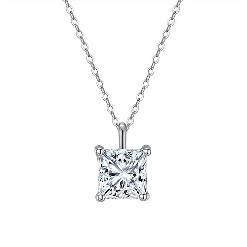 Collier argent pour femme KnSam avec pendentif carré en zircone solitaire