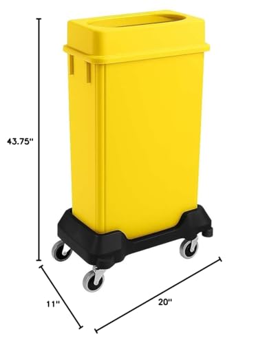 Image of 23 Gallon Slim Rectangular Garbage Can with Lid + Wheels - Yellow