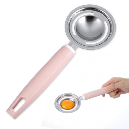 Séparateur d'œufs en acier inoxydable de 20,5 cm - Avec poignée rose - Séparateur de jaune d'œuf durable avec longueur pour la cuisson, la cuisine et la...