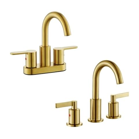 TimeArrow Brushed Gold 8 inch Widespread Bathroom Sink Faucet, 4 Inch Two Handle Centerset Bathroom Faucet for Sink 3 Holes with Pop up Drain, TAF067E830C-PB Cover