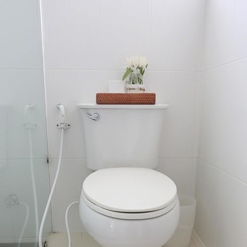 Rattan Badezimmer Eitelkeit Tabletts Toilettenbehälter Korb Aufbewahrung Lange Schmale Handtuch Aufbewahrungskorb für Lagerung, Dekorativ (Honigbraun 26 x 12.5 x 4cm)