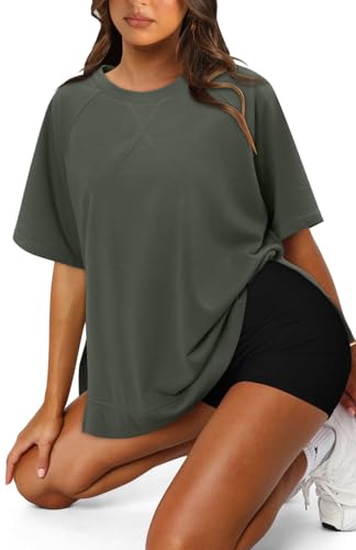 KISSMODA Oversized T Shirts for Women Crew Neck Short Sleeve Casual Summer Tops Loose High Low Blouse3