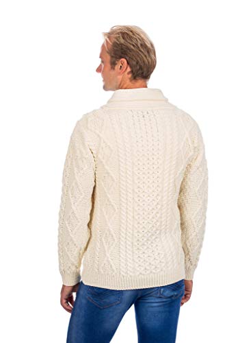 SAOL Irish Sweater for Men's Made of 100% Merino Wool -Ireland Fisherman Shawl-Collar Pullover2