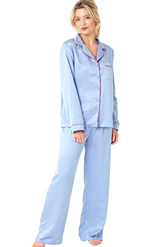 Pyjama en satin Astara Indigo Sky pour femme avec liseré contrasté