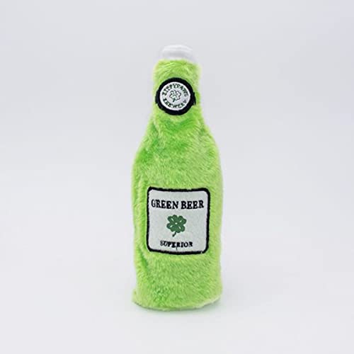 ZippyPaws - Happy Hour Crusherz Drink Themed Crunchy Water Bottle Dog Toy - St. Patrick's Green Beer, Multicolours, Medium/Large