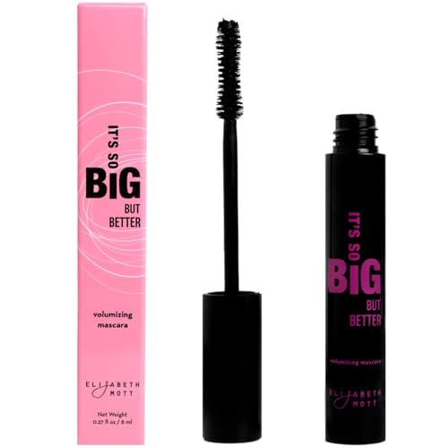 Elizabeth Mott Black Volumizing Smudge-Proof Mascara-Cruelty Free Lengthening Fiber Mascara with Hourglass Wand-Water Resistant,No Clump,Amazing Eyelashes,Safe with Lash Extensions,Full-Size 10ml