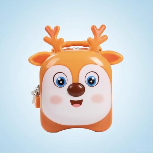 Image of Money Saving Bank with Coin Slot / /Creative Cartoon Design Money Bank / /Plastic Piggy Bank for Boys & Girls (Pack of 1) (Antler - Orange)