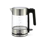 Amazon Basics Electric Kettle with Glass Carafe for Tea and Coffee, BPA-Free, Fast Boiling, Auto Shut-Off, 1.1 Quarts, 1500W, Glass and Steel