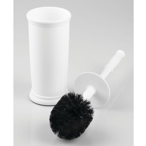 Image of mDesign Toilet Bowl Brush and Holder - Covered Bathroom Brush - Standing Scrubber in Modern Holder - Compact, Space Saving, Deep Cleaning - White