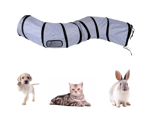 Image of iCAGY Cat Tunnel for Indoor Cats, Rabbit Tunnel Toys, Pet Toys Play Tunnels for Cats Kittens Rabbits Puppies Crinkle Pop Up Dark Grey 47 inch Shape S