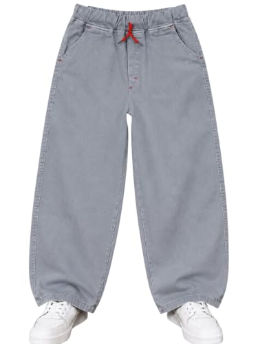 Image of Boys Silver Baggy Fit Denim Jeans | Korean Style Loose Fit Elastic Waist Band