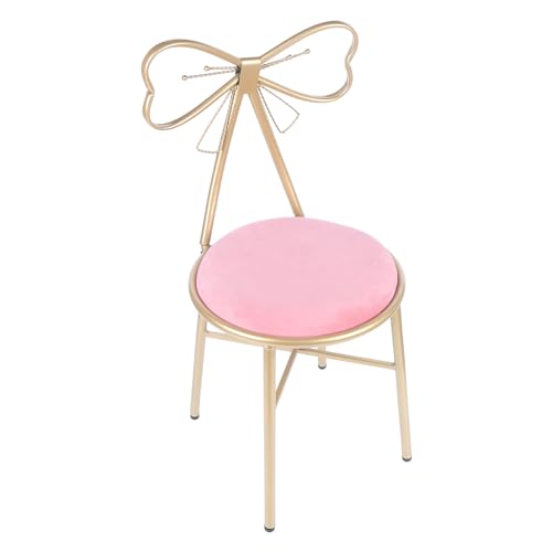 Image of Velvet Vanity Chairs, Metal Cute Butterfly Stool Chair Dresser Makeup Chairs Stool with Pink Velvet Cushion and Bow Knot Backrest for Girl Bedroom, Living Room (Dark Pink)