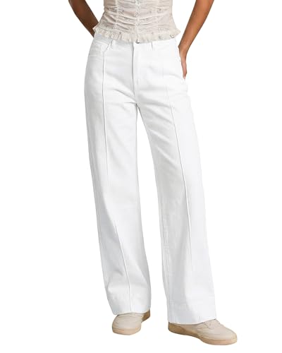 luvamia Trouser Jeans for Women Womens White Jeans Stretchy Women's Trousers Casual Outfits for Women Trousers High Waisted Straight Leg Size Large Size 12 14
