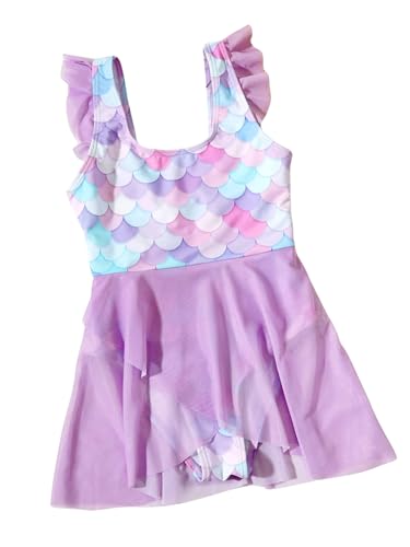 Kid Toddler Girls Swimsuit Quick Dry One Piece Contrast Mesh Hem Swimsuit Bathing Suit Cute Swimwear 4-8Y