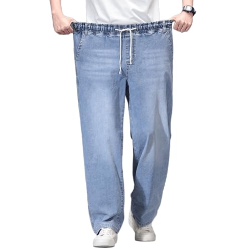 Plus Size Baggy Jeans for Men Stretchy Straight Loose Jett Jeans Drawstring Waist Pull On Denim Sweatpants L-5XL