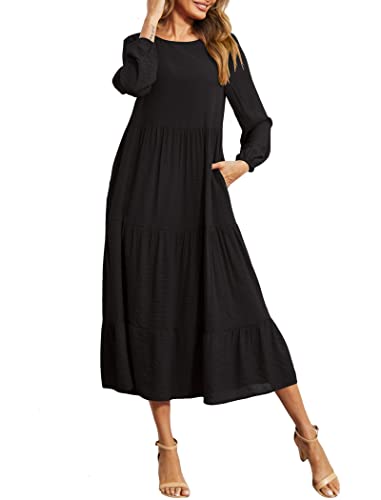 Image of Halife Women's Summer Casual Maxi Dresses Flowy Ruffle Boho Long Dresses with Pockets