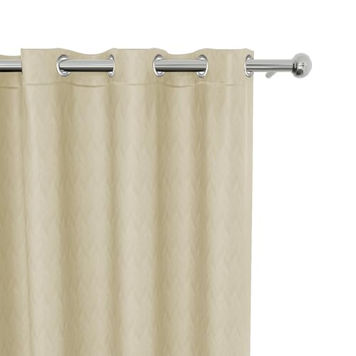 Image of LINENWALAS 100% True Blackout Curtains 6 Feet Long - 1 Panel Curtain, Herringbone Embossed Design Complete Light Block, Thermal Insulated & Noise Reducing Room Darkening Curtains (Beige)