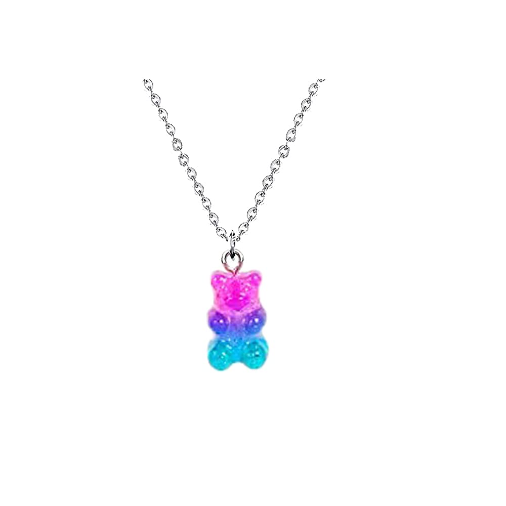 RUIZHENRUIZHEN Mix Multi-color Resin Gummy Bear Pendant Necklace Stainless Steel Chain