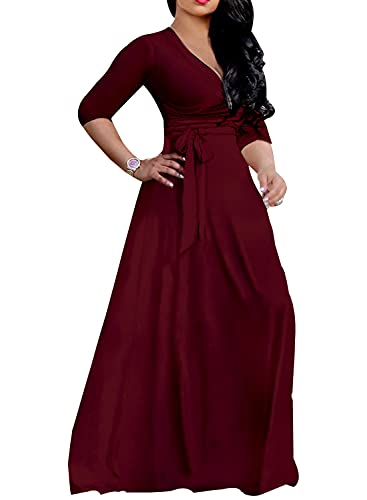 LightlyKiss Plus-Size Maxi Dresses for Women African Summer 3/4 Sleeves Beach Sundress with Pockets