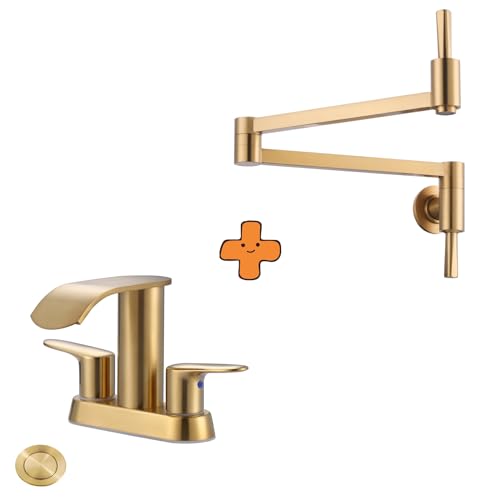 Robinet de cuisine pliable HMJGDZG mural en laiton or brossé pour évier