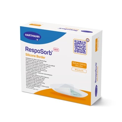 RespoSorb Silicone Border, 12,5 x 12,5 cm, samoprzylepny, super chłonny kompres ssący z silikonową warstwą kontaktową z raną, 10 sztuk