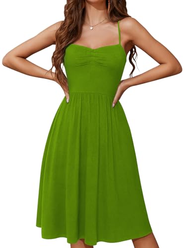 Image of YATHON Summer Casual Dress for Women 2025 Vacation Beach Dresses Adjustable Spaghetti Strap Sundress with Pockets