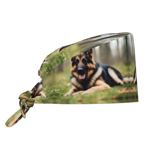 YYHHAOFA Breathable Work Hat Animal German Shepherd Printed for Chef, Nursing, Spa, Facial Care, Fitness Black