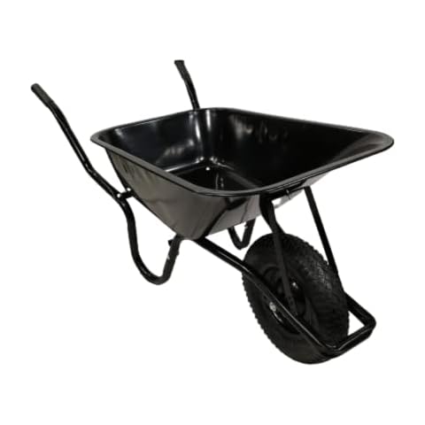 Samuel ALEXANDER 90 Litre 150kg Capacity Heavy Duty Outdoor Galvanised Pneumatic Metal Garden Wheelbarrow in Black Cover