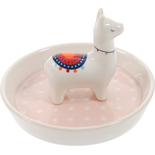 Holibanna Bandeja decorativa de cerámica con diseño de alpaca para joyas, soporte funcional para anillos, pulseras y pendientes, ideal para dormitorio y baño, regalo para ocasiones especiales