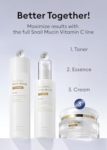 Image of MISSHA Cell Renew Snail Mucin Vitamin C Cream 1.69 Fl oz, Hydrating Snail Mucin, Korean Skin Care for Improved Skin Texture & Youthful Glow, Korean Moisturizer, Kbeauty, Paraben Free