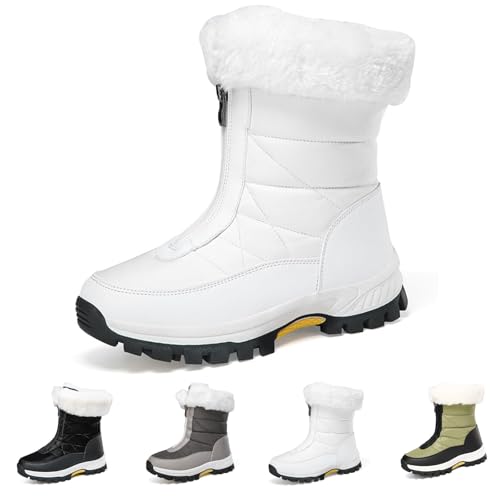 Generisch Botas de invierno para mujer, resistentes al agua, cálidas, botines de invierno al aire libre, profundidad de nieve forrada, cremallera corta, botas antideslizantes, planas, Blanco A., 39 EU