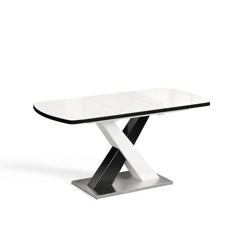 Vicco Table de Salle à Manger Chinto, Noir/Blanc, 120x80cm Extensible, avec piètement en X et mécanisme d’Extension synchronisé