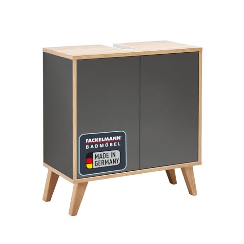 FACKELMANN Finn Badmöbel Set 2 Teile/Waschbeckenunterschrank mit Push-to-Open / 4 Holzfüße/Badschrank mit 2 Türen/Korpus & Front: Schwarz/Rahmendekor & Füße: Braun hell/Breite: 60 cm FACKELMANN Finn Badmöbel Set 2 Teile/Waschbeckenunterschrank mit Push-to-Open / 4 Holzfüße/Badschrank mit 2 Türen/Korpus & Front: Schwarz/Rahmendekor & Füße: Braun hell/Breite: 60 cm