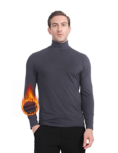 MANCYFIT Men's Thermal Tops Turtleneck Shirt Fleece Lined Undershirt Long Sleeve Base Layer Pullover, Charcoal, Large