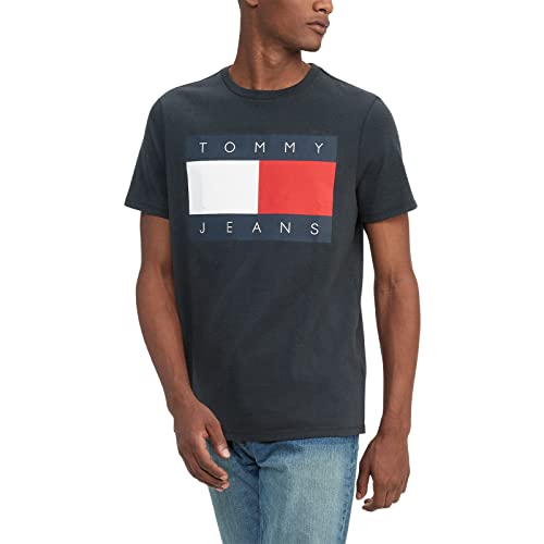 Tommy Hilfiger Mens Short Sleeve Jeans Flag T-Shirt, Jet Black, Small US