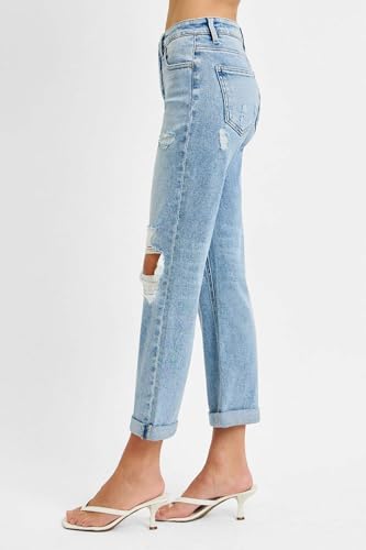 Risen Tummy Control High Rise Straight Double Roll Up Jeans2