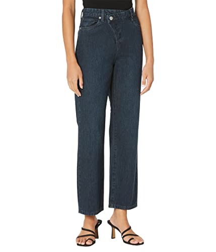 [BLANKNYC] Womens Dark Indigo Five Pocket Straight Leg Jean with Overlap Detail