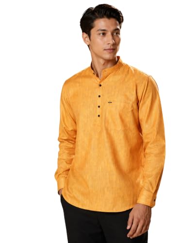 Image of Majestic Man Men's Cotton Blend Textured Regular Fit Full Sleeve Short Kurta