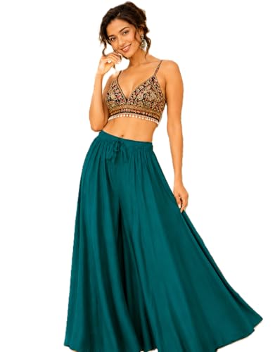 Image of TNQ Palazzo Pants for Women Rayon Full Flared Free Size | for Any Kurti | Ethnic Or Casual Wear (IN, Alpha, 2XL, Teal Green)