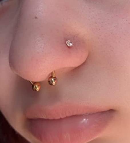 MODRSA Silver Gold Nose Studs Nostril Piercings Threadless Push in Nose Rings Stud L Shaped Surgical Steel Hypoallergenic Flat Back Helix Earrings Screw Studs Crokscrew Nostril Jewelry for Women Men3
