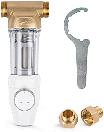 Heaorld Spin Down Sediment Filter, Backwash Whole House Pre-Filtration System with Scrapper, 40-Micron, 1" MNPT + 3/4" FNPT + 3/4"MNPT, BPA Free, Brass, 40μm Element