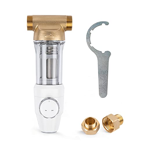 Heaorld Spin Down Sediment Filter, Backwash Whole House Pre-Filtration System With Scrapper, 40-Micron, 1" Mnpt + 3/4" Fnpt + 3/4"Mnpt, Bpa Free, Brass, 40Μm Element #TOP2