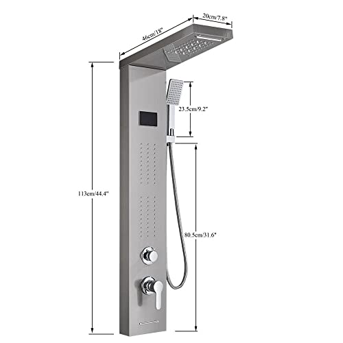 Columna de Ducha con Panel LED de Acero Inoxidable, Sistema de Chorro Lluvia y Masaje miniatura 5