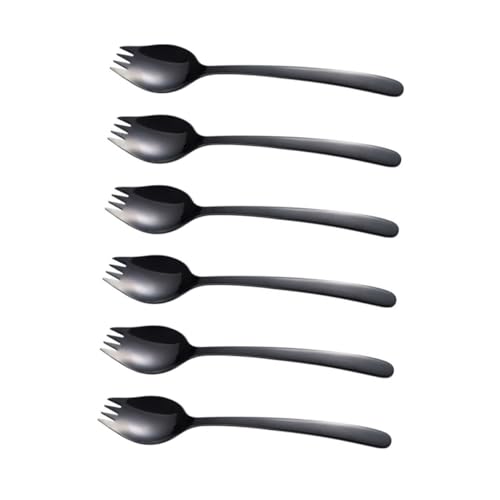 BRIGHTFUFU Stainless Steel Fork Spoon 6pcs Black Forks and Spoons Set Serving Spoons for Pasta Salad Dinner Tableware