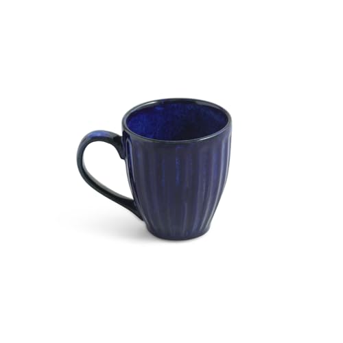 Image of ExclusiveLane 'Midnight Ribbed' Hand-Embossed Ceramic Coffee Mug Ceramic Mugs for Milk Chai Tea Cup (Set of 4, 260 ML, Microwave Safe)