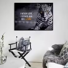 LMAIWANG 'I Never Lose' plakat motywacyjne cytaty sztuka ścienna obraz na płótnie nadruk lampart zwierzę obraz salon wystrój domu Cuadros (70 x 100 cm/rama)